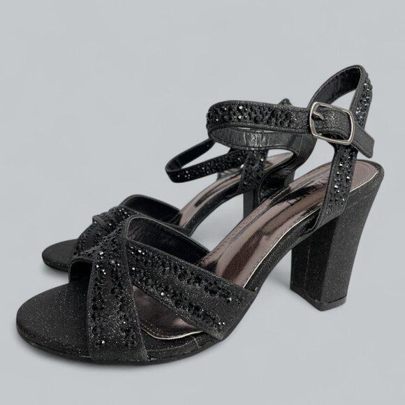 Valenti Franco Strappy Sandal Black Glitter Beaded High Heel Shoes Women's 7.5 - Picture 6 of 11